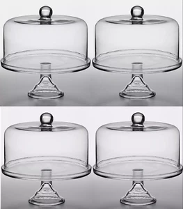 4 PACK 10 1/2" Clear GLASS Cake Pie Display Stand with Round Cover Dome - Picture 1 of 15