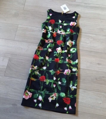 Ronni Nicole Black Floral Stretch Dress Pencil Wiggle Smart Occasion Office UK8 - Image 1 of 4