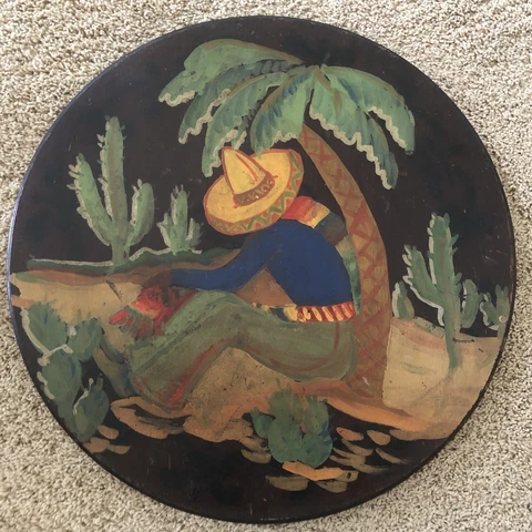 18.625” Hand Painted Wooden Spanish Revival Wall Plaque Juan Intenoche? Cover