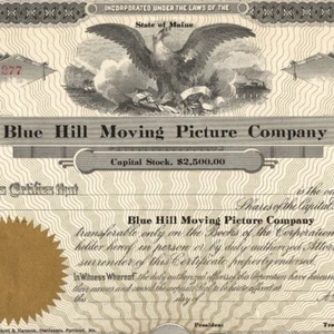c.1930 Blue Hill Moving Picture Company Share Certificate Blue Hill Maine ME VTG - Picture 1 of 3