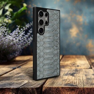 Premium Exotic Python Gray Leather Case for Samsung Galaxy S24 Ultra SkinBacker - Picture 1 of 7