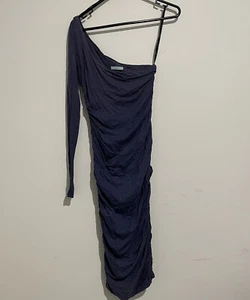 Kookai Womens One Shoulder Long Sleeve Ruched Dress Size 2 Blue - Picture 1 of 8