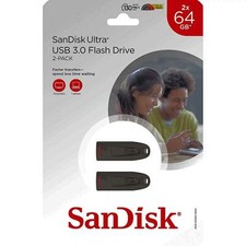 SanDisk 64GB Ultra USB 3.0 Flash Drive - Black, 2 Pieces (SDCZ48064GAS162)