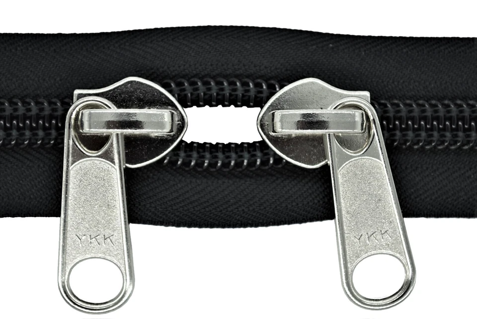 Cerniera 10 Mm Spirale Nera Con 2 Slider Argento Fino A 300 Cm - Immagine 1 di 1