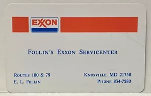 Biglietto da visita e calendario tascabile 1977 Follin’s EXXON Service Center Knoxville MD - Foto 1 di 2