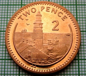 GIBRALTAR 2000 AA 2 PENCE, EUROPA POINT LIGHTHOUSE, UNC yes we combine postage - Picture 1 of 6