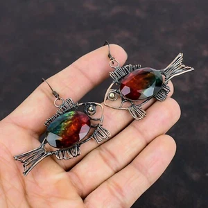 "Pendientes colgantes de gota/colgantes de pescado envueltos en alambre para joyería de cobre madre regalo de amolite de 2,44" - Imagen 1 de 6
