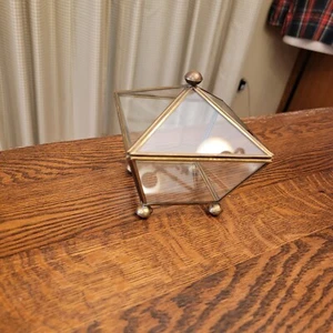 Vintage Glass & Brass 4 Side Trinket Box With Lid Jewelry Display Case - Picture 1 of 6