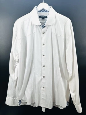 Bogosse White Patterned Button Down Long Sleeve Dress Shirt Mens Size 8 EE08 - Image 1 of 4