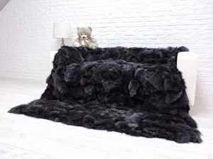 Echte King Size graue Fuchspelzdecke: Glamour, Boho Dekor, Luxus Fellüberwurf 531 - Bild 1 von 8