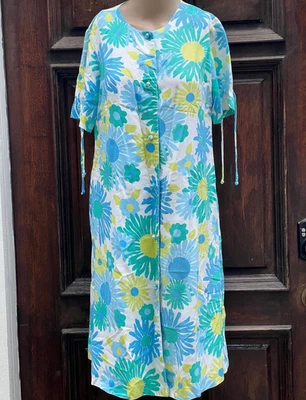 O MELHOR Vestido Mod Andrade Hawaii Tiki Anos 1960 Azul Flower Power Tamanho G - Imagem 1 de 4