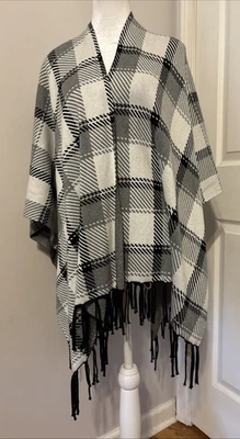WHBM Manta a Cuadros Envoltura Poncho Chal Capa Estadio Picnic Ecuestre Talla M Flecos Foto 1 de 4