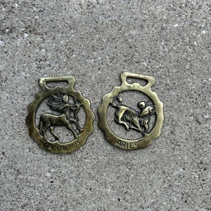 SAGITTARIUS , ARIES Astrology Medallions/horse, Ram, Brass/ Lot Of 2/Vintage - Picture 1 of 14