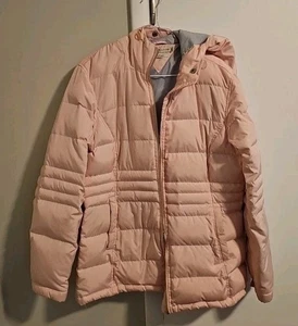 Vtg Womens Tommy Hilfiger Light Pink Down Coat  Hood Large N2 - Picture 1 of 5