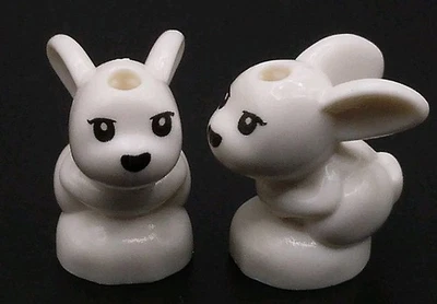2 Lego Conejo Conejito Pequeño Bebé Blanco - Ojos Negros Nariz Elfos Princesa Amigos Foto 1 de 2