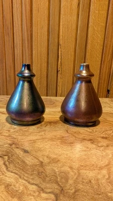 Antique Heliosine Austrian Iridescent Art Nouveau Vases 4.25” Great Condition  - Image 1 of 3