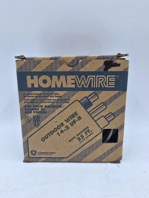 Homewire Outdoor Wire Type UF-B 14/2 Ground 25ft 600 Volt Insulated Copper NOB - Image 1 of 4