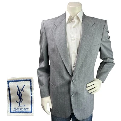 YSL Yves Saint Laurent Blazer Sport Coat Men 40R Gray Subtle Striped Suit Jacket - Image 1 of 4