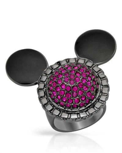 Precioso anillo Disney Mickey Mouse con cristal genuino en metal base negro talla 6 Foto 1 de 2