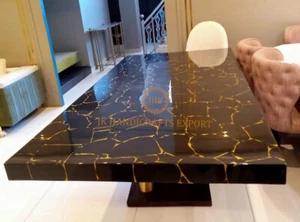 Brazilian Black Agate Dining Coffee Table Top Inlay work Handmade Office Decor - Picture 1 of 3