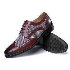 Mens Lace Up Plaid Brogue Business Flat Leather Oxfords Pointed Toe Dress Shoes