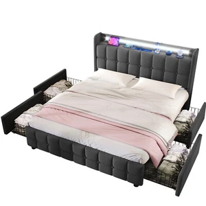 LED Polsterbett 180x200 Bettgestell mit Bettkasten Kopfteil mit USB & Steckdosen - Bild 1 von 12