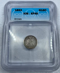 1853 Seated Liberty US Half Dime, EF45 by ICG, a SUPERB looking coin!! - Picture 1 of 4