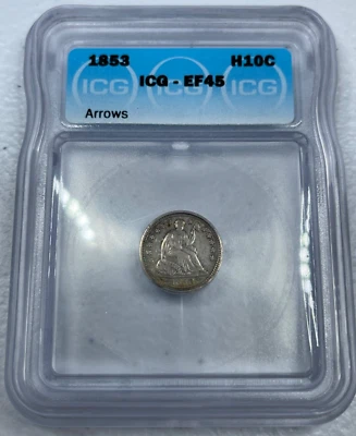 1853  Seated Liberty US Half Dime,  EF45 by ICG,   a SUPERB looking coin!! - Image 1 of 4