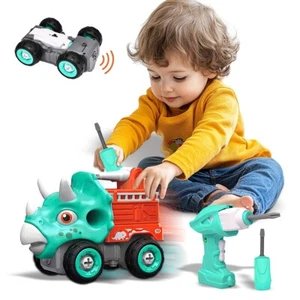 Kids 2in 1 Remote Control Dinosaur Mini Truck Toy 32PCs Build Car Hand Drill Set - Picture 1 of 14