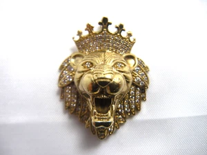 10K YELLOW GOLD DIAMOND LION HEAD PENDANT 12.7 GRAMS 1.5" - Picture 1 of 7