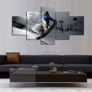 Multipanel Nachthang Leinwand 5 Stück Bild Wandkunst Berg Snowboarding - Bild 1 von 11