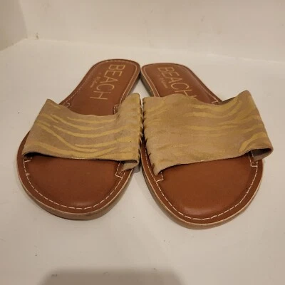Sandalias Beach by Matisse Cabana talla 10 doradas de gamuza cebra punta abierta para mujer Foto 1 de 4