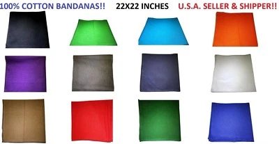 Однотонные одноцветные банданы из 100% хлопка упаковка 12 шт. (доступно 17 различных цветов) - Изображение 1 из 2
