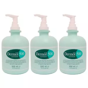 3 x Dermol 500 - Lotion Moisturiser Soap Substitute Antimicrobial Emollient GSL. - Picture 1 of 3
