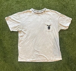 Playboy By Pacsun Men’s Size Large Pocket T-Shirt Tan White Logo Short Sleeve - Picture 1 of 13