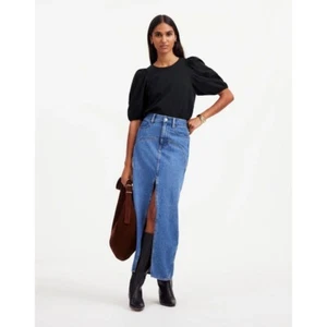 Madewell Puff Sleeve Top - Ruched Sleeve, Crew Neck - Black - XXS - Picture 1 of 6