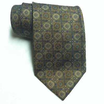 Corbata Condesa Mara Marrón Oscuro y Verde Flores Usada en Excelente Condición 100% Seda Hecha en Italia Foto 1 de 4