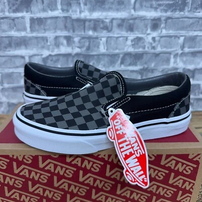 Vans Clásico Sin Cordones Cuadros Negro Peltre Zapatos Niños Talla 12 Nuevos Foto 1 de 4