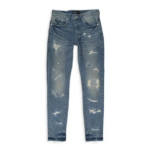 NWT Purple Brand HEAVY DISTRESS REPAIRS Indigo SKINNY JEANS Size 38 $345 - Picture 1 of 8