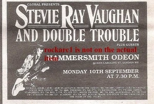 STEVIE RAY VAUGHAN UK TIMELINE Advert - Hammersmith Mon-10-Sept-1981 3x2 inches - Imagen 1 de 1