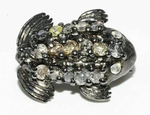 $1,250 .90CT NATURAL COGNAC, YELLOW & GREY DIAMONDS "FROG" PIN .925 SILVER - Picture 1 of 9