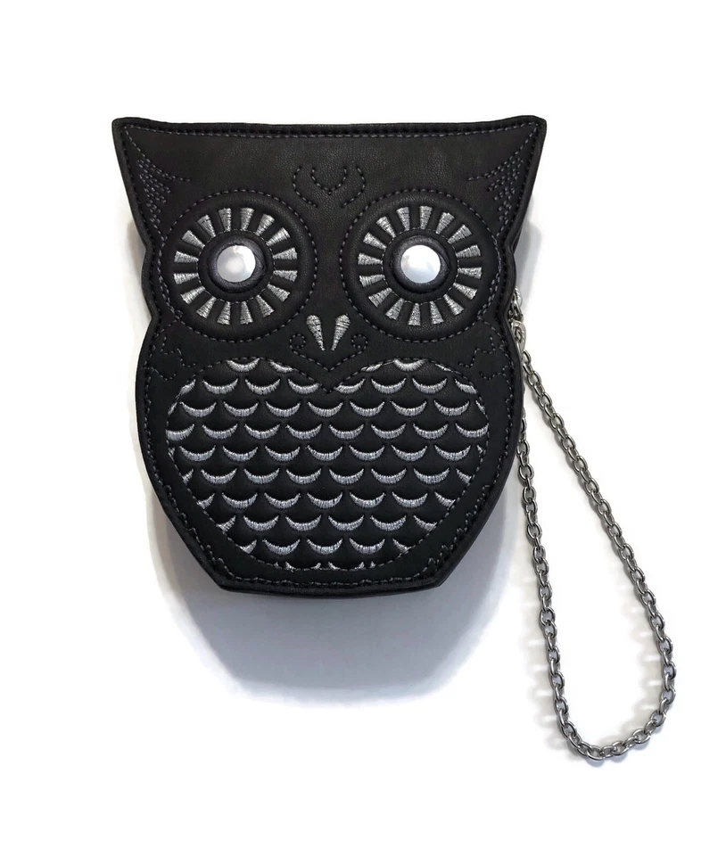 BCBG MAXAZRIA Embroidered Faux Leather Owl Wristlet Blue