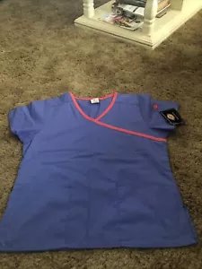 NWT Women’s Dickies Blue W/Pink Trim Scrub Top-S - Picture 1 of 9