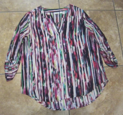 Cato Women's Large Striped Multicolor Blouse Top Roll Tap Sleeves Semi Sheer - Image 1 of 4