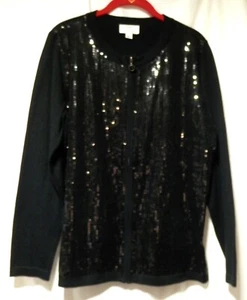 Womans Black Sequins LS Quacker Factory Dressy Cardigan Sweater Size M NWOT - Picture 1 of 5