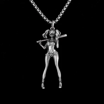 Harley Quinn Jewelry Vintage Silver Color DC Batman Sexy Pendant Necklace - Image 1 of 4