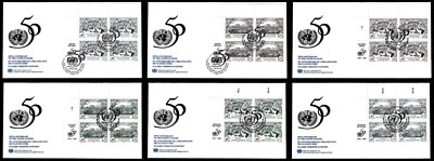 UNITED NATIONS NY+, SCOTT # 663-664, SET 6 FDC COVERS 50th ANNIVERSARY 1995 PB's - Image 1 of 4