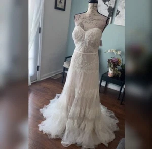 Boho Wedding Dress Lace Flowy A-line Plus Size - Picture 1 of 4