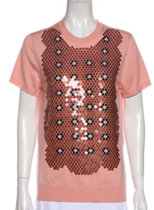 Louis Vuitton Damen Kurzarm Oberteil Pullover Shirt Rosa Pailletten LV Gr. Small - Bild 1 von 8