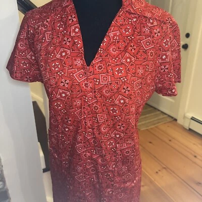 Vestido Pañuelo Rojo Cuello Daga Vintage Años 70 Talla Mediana/Grande  Foto 1 de 4